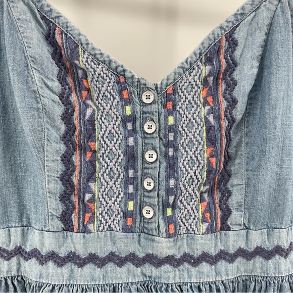 Hollister A-Line Dress Blue Geometric Embroidered 100% Cotton Juniors 7 - Picture 3 of 8